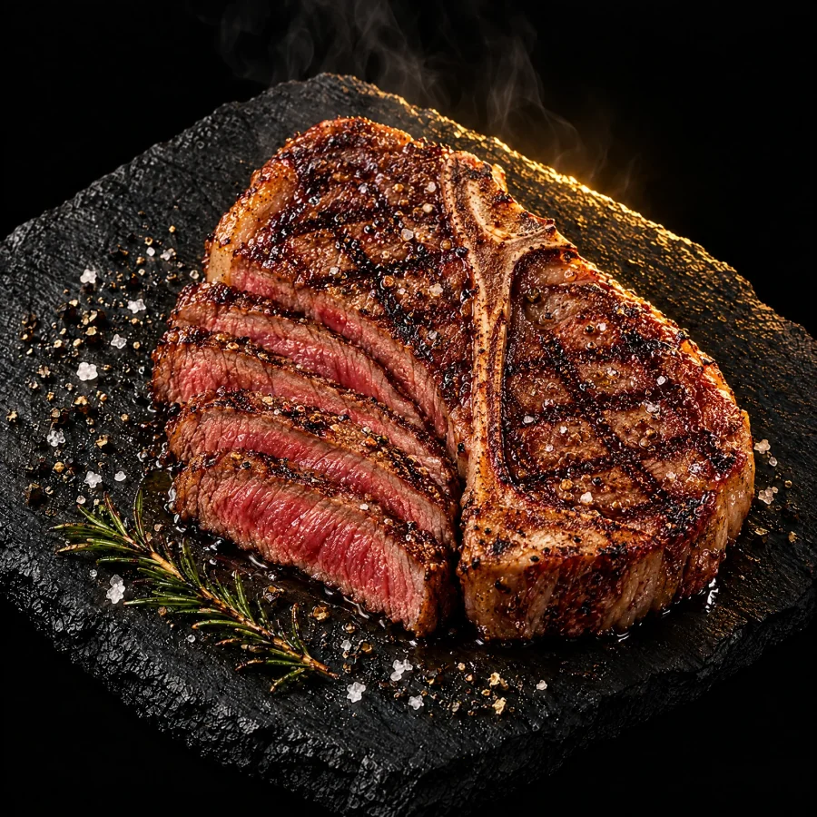 T-Bone, cooked and sliced